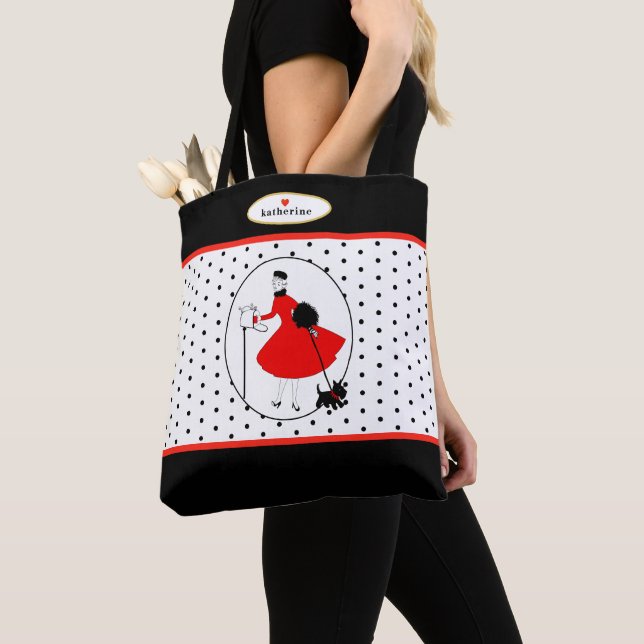 Bolsa Tote Retro Modern Glam Lady with Scottie Dog (Close Up)