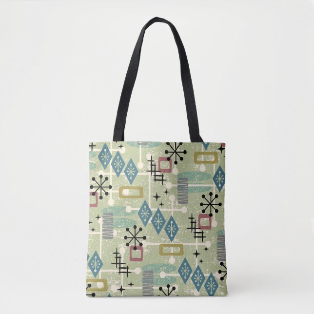 Bolsa Tote Retro Moderno de Meados do Século Abstrato Atômico (Frente)