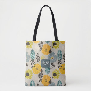 Bolsa Tote Retro Moderno Floral na Cinza