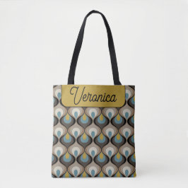 Bolsa Tote Retro Mood Blue Brown Name Personalized