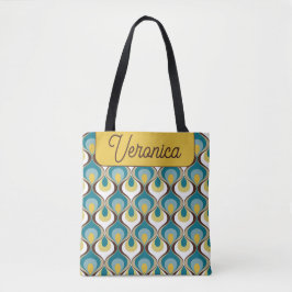 Bolsa Tote Retro Mood Blue Yellow Name Personalized