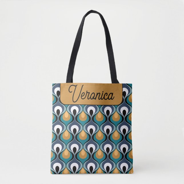 Bolsa Tote Retro Mood Teal Mustard Name Personalized (Frente)