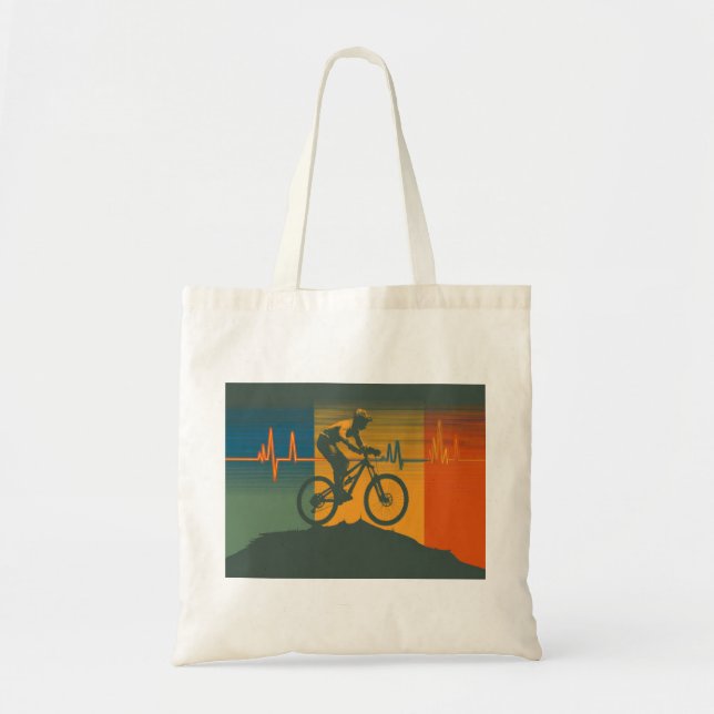 Bolsa Tote Retro Mountain Biker Heartbeat (Frente)