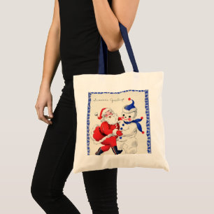 Bolsa Tote retro natais vintages Papais noeis Snowman Holiday
