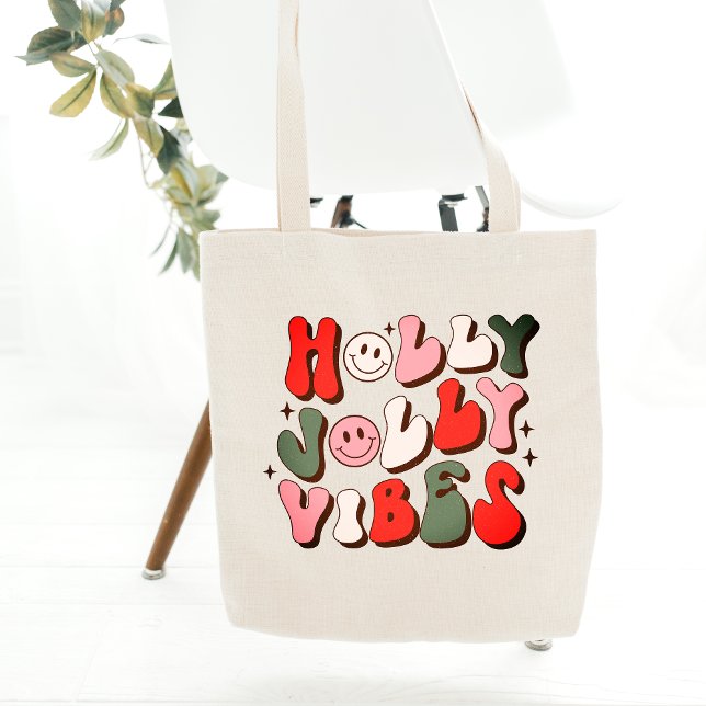 Bolsa Tote Retro Natal Holly Jolly Vibes Feriados de Trendy (Criador carregado)