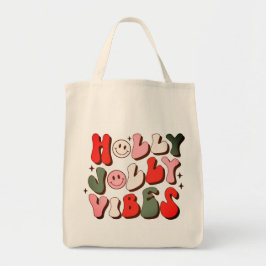 Bolsa Tote Retro Natal Holly Jolly Vibes Feriados de Trendy