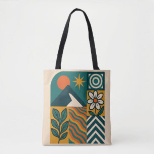 Bolsa Tote Retro Nature Abstrato Art-Modern Geométrico Floral