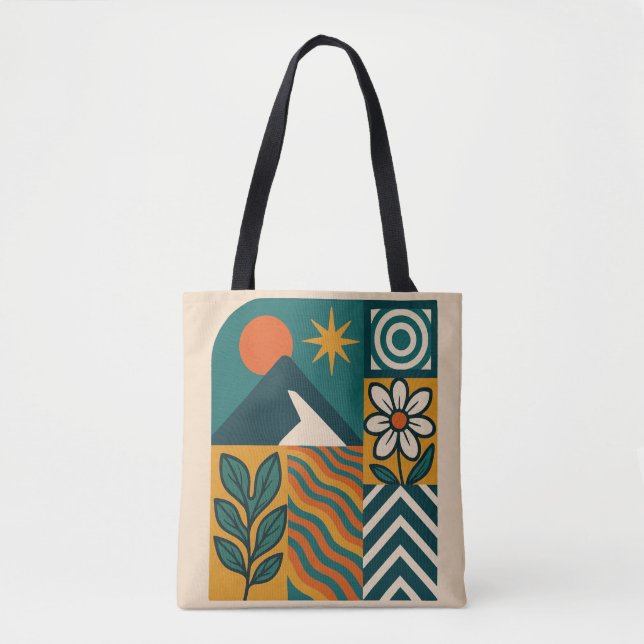 Bolsa Tote Retro Nature Abstrato Art-Modern Geométrico Floral (Frente)