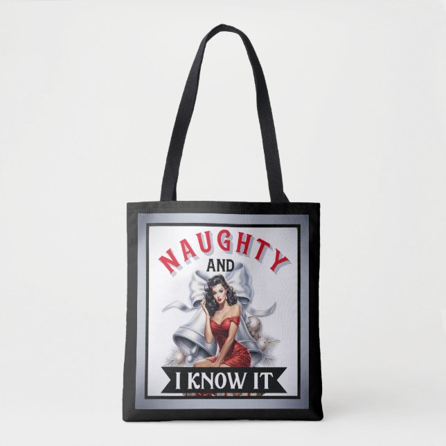 Bolsa Tote Retro Naughn e eu sei disso. (Frente)