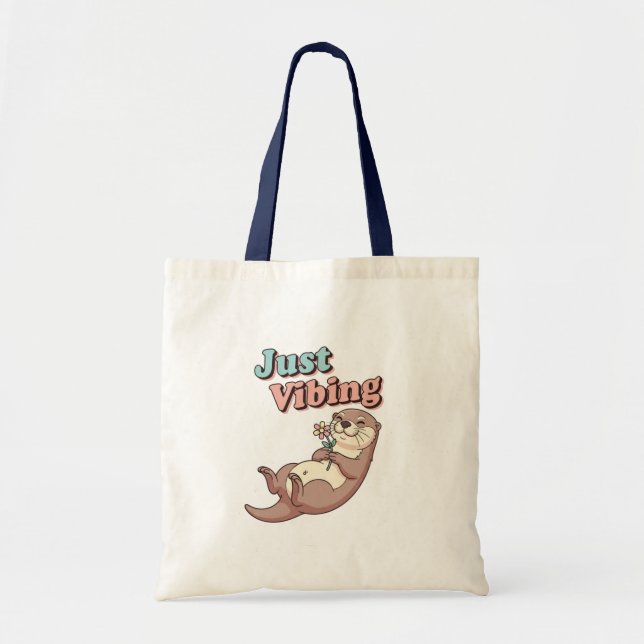 Bolsa Tote Retro Otter Chill Vibes Canvas Tote Bag (Frente)