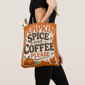Bolsa Tote Retro Outono Tempero de Abóbora e Café, Por Favor