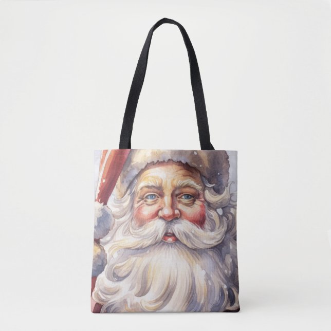 Bolsa Tote Retro Papai Noel num Natal Red Hat (Frente)