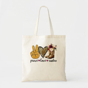 Bolsa Tote Retro Peace Love Rodeo Cowboy Boots Western Counte