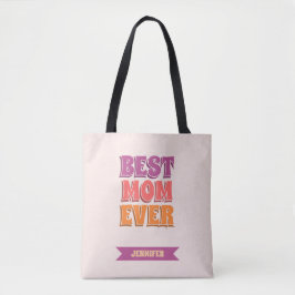 Bolsa Tote Retro Pink Best Mom Ever Custom Name Colorful 