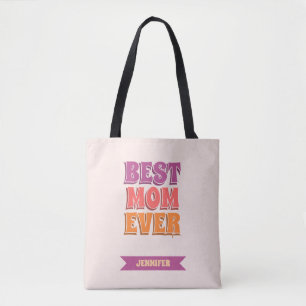 Bolsa Tote Retro Pink Melhor Mãe de Todos os Tempos Nome Pers