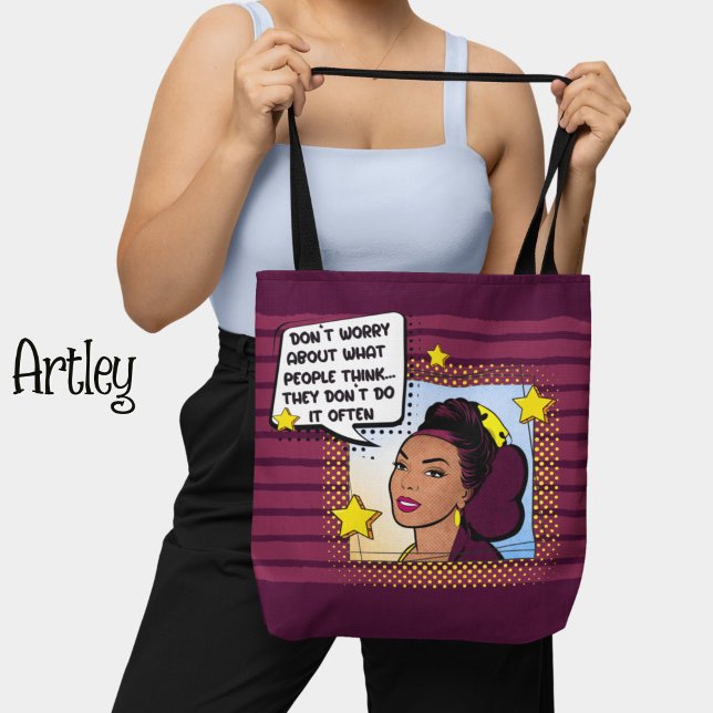 Bolsa Tote Retro-Pop Art Engraçado Frase amarelo púrpura verd (Criador carregado)