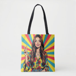 Bolsa Tote Retro Pop Art Lady giving Peace Sign