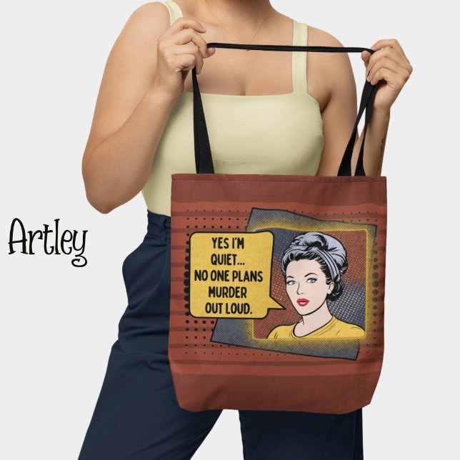 Bolsa Tote Retro Pop Art Shy Girl Sarcastic Phrase red yellow (Criador carregado)