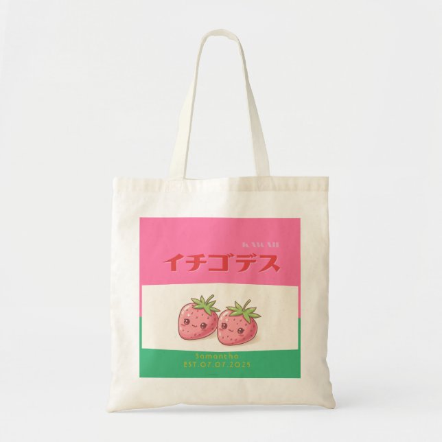 Bolsa Tote Retro Pop Strawberry Charm - Harajuku Kawaii Style (Frente)