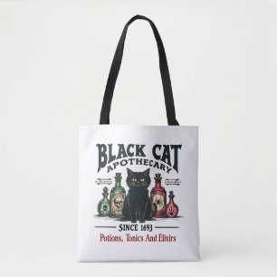 Bolsa Tote Retro Preto Assustador Gato-Apoteário Witchy Wicca