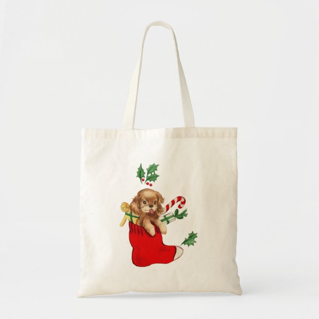 Bolsa Tote Retro Puppy para o Natal (Frente)