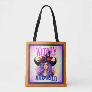 Bolsa Tote Retro Purple Witchy _ Halloween