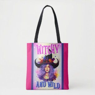 Bolsa Tote Retro Purple Witchy _ Halloween