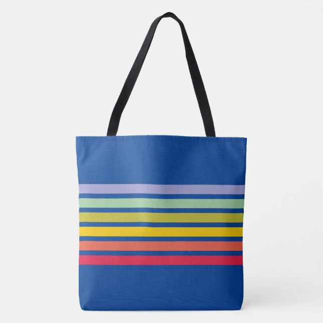 Bolsa Tote Retro Rainbow Stripe Vintage Azul (Frente)