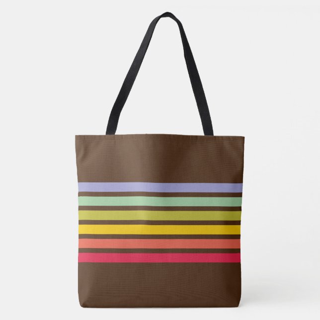 Bolsa Tote Retro Rainbow Stripe Vintage Brown (Frente)