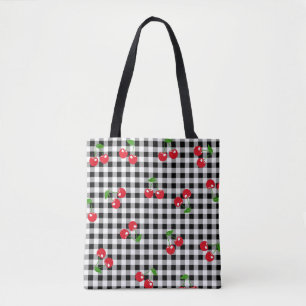 Bolsa Tote Retro Red Cherry Black White Buffalo Xadrez Gingha