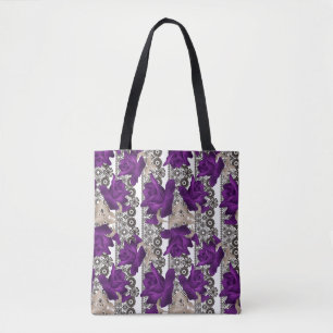 Bolsa Tote Retro, rosas roxas