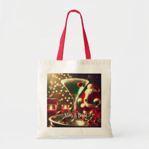 Bolsa Tote Retro Santa de Natal dos anos 50 Martini Verde
