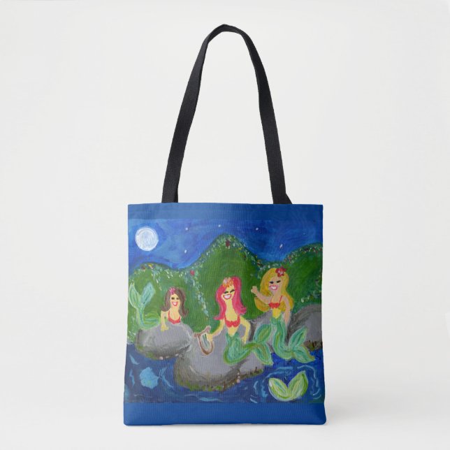 Bolsa Tote Retro Sereia Grotto Folk Art (Frente)