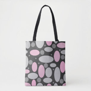 Bolsa Tote retro, sessenta, bolinhas, cinzas e rosa
