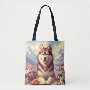 Bolsa Tote Retro Siberian Husky Pintura