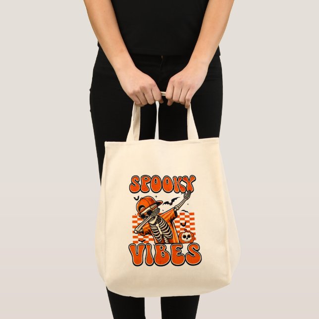 Bolsa Tote Retro Spookes Vibes Dabbing Skeleton Halloween (Frente (produto))