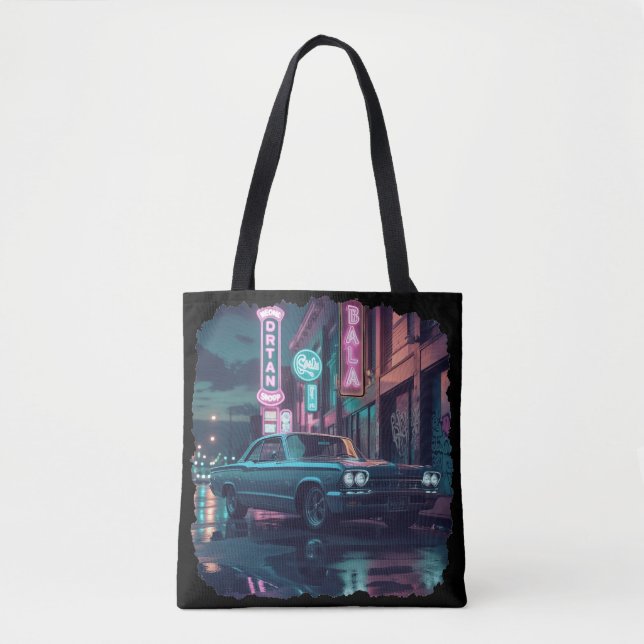 Bolsa Tote Retro Street Scene Art 1940s Classic Car  (Frente)