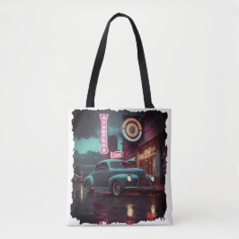 Bolsa Tote Retro Street Scene Art 1940s Classic Car 