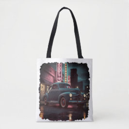 Bolsa Tote Retro Street Scene Art 1940s Classic Car 