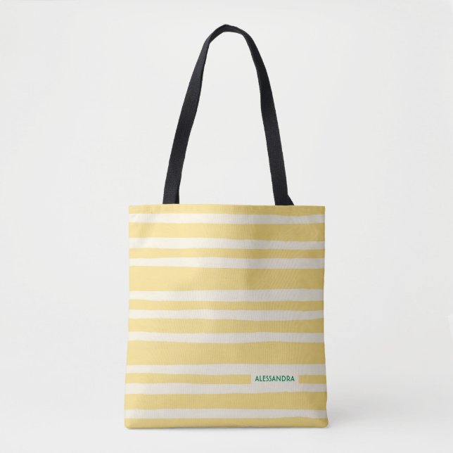 Bolsa Tote Retro Summer Chic Yellow Stripes Personalized (Frente)