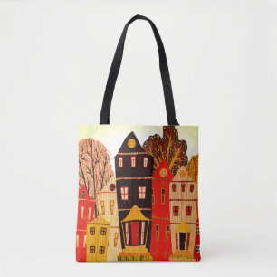 Bolsa Tote Retro Sweet Home Poster: Casas de Cartoon