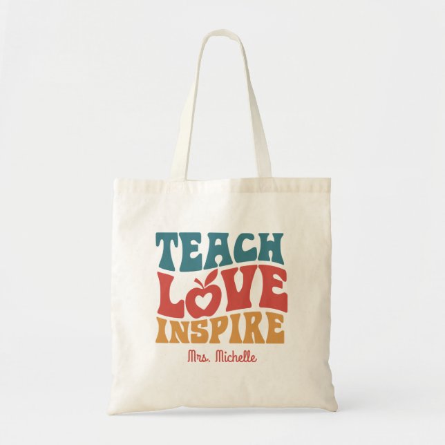 Bolsa Tote Retro Teach Love Inspira Dia dos Professores Prese (Frente)