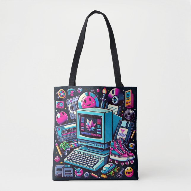 Bolsa Tote Retro Tech Playground: Uma Odisseia Nostálgica Dos (Frente)
