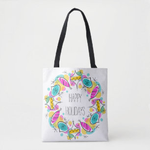 Bolsa Tote Retro Tree Baubles Feriados no saco