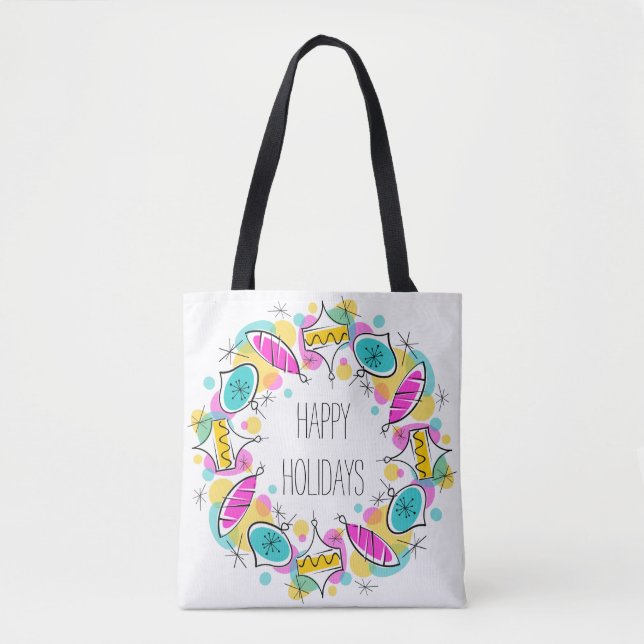 Bolsa Tote Retro Tree Baubles Feriados no saco (Frente)