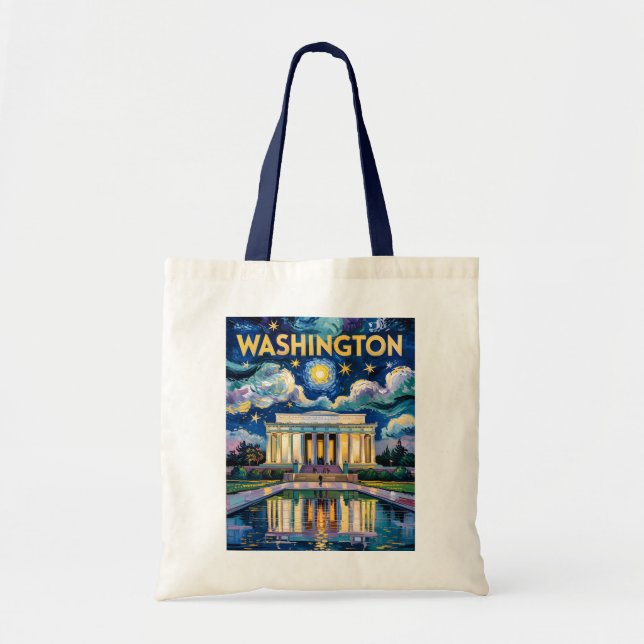 Bolsa Tote Retro Washington DC Lincoln Memorial Van Gogh Art (Frente)