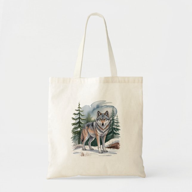 Bolsa Tote Retro Winter Wolf Watercolor 90's Wilderness Natur (Frente)