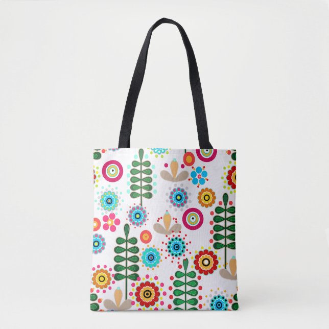 Bolsa Tote Retroativo, padrão de flores (Frente)