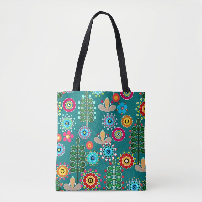 Bolsa Tote Retroativo, padrão de flores (Frente)