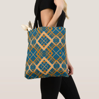 Bolsa Tote Reversible Geometric Diamond Pattern Teal Black 